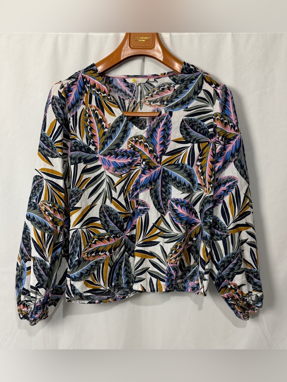 Boden Tropical Palm Leaf Linen Blouse Top Womens Size US 6 UK 10 Multicolor
